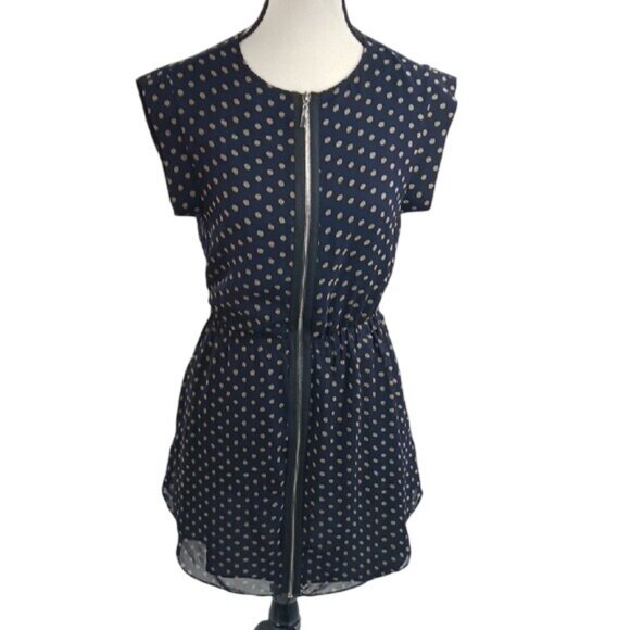 Pipette Alice Ritter Dress Womens Size 2 Blue Tan Polka Dot Cap Sleeve Mini - Picture 1 of 8